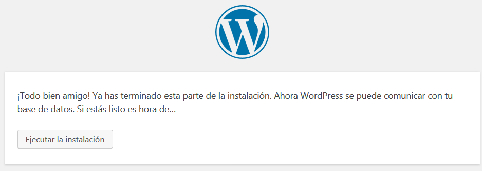 Confirmación de la instalación de WordPress