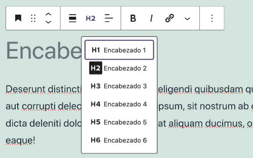Uso de encabezados y formato de texto gutenberg wordpress