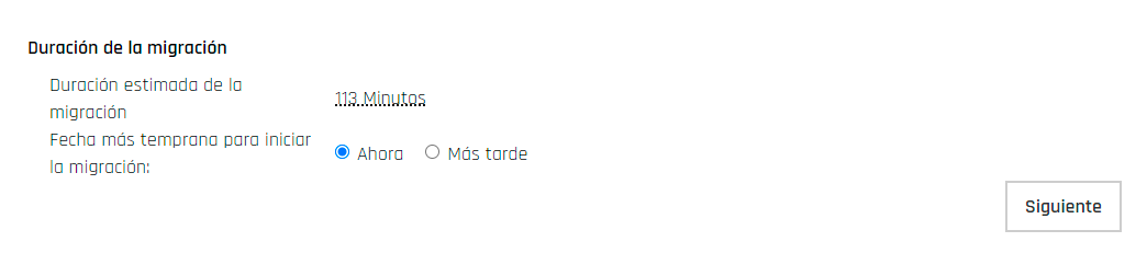 Captura de pantalla para iniciar la migración de tu correo a Piensa Solutions