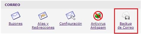 Captura de pantalla del panel de control para entrar en Backup de Correo