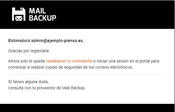 Captura de pantalla del panel de control para restablecer la contraseña de Backup de Correo