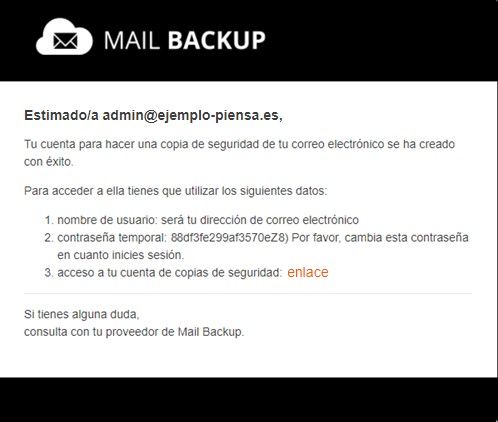 Captura de pantalla del panel de control para acceder a la copia de seguridad de un buzón de correo