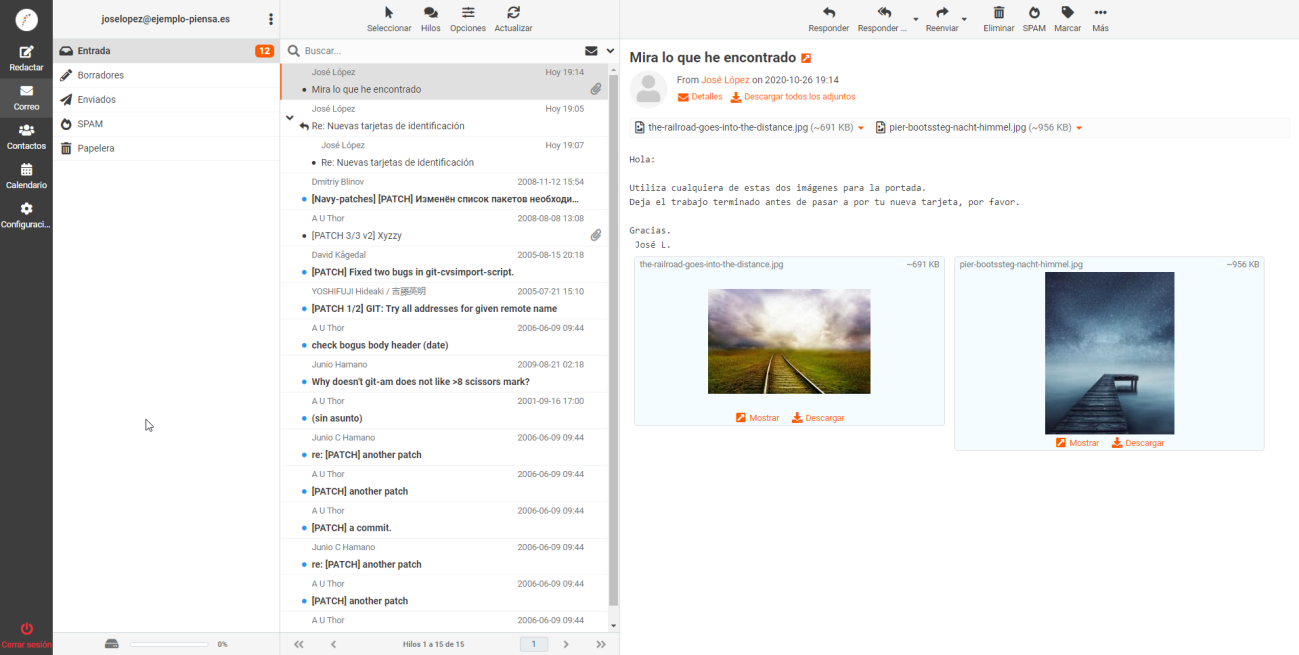 Captura de pantalla de cómo se pueden previsualizar adjuntos en nuestro servicio de correo