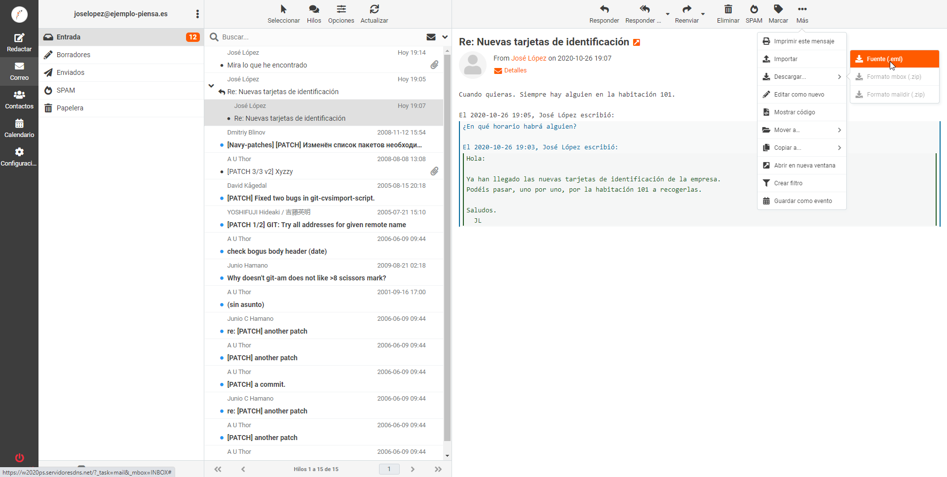 Captura de pantalla de cómo se pueden descargar todos los adjuntos de un correo