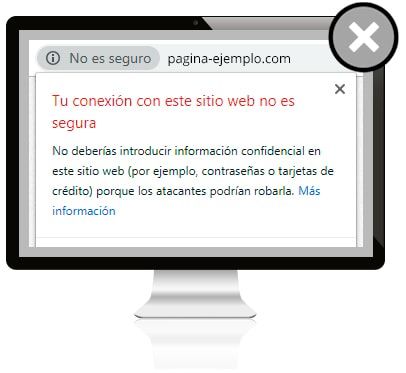 Ejemplo de una web que no cumple con los estándares de seguridad del navegador