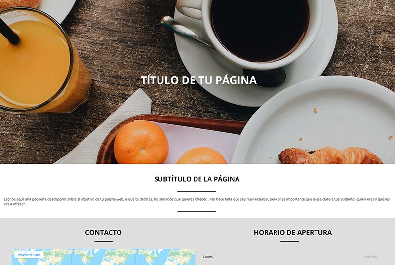 Ejemplo de cómo puede quedar la página de una cafetería con Web Sencilla
