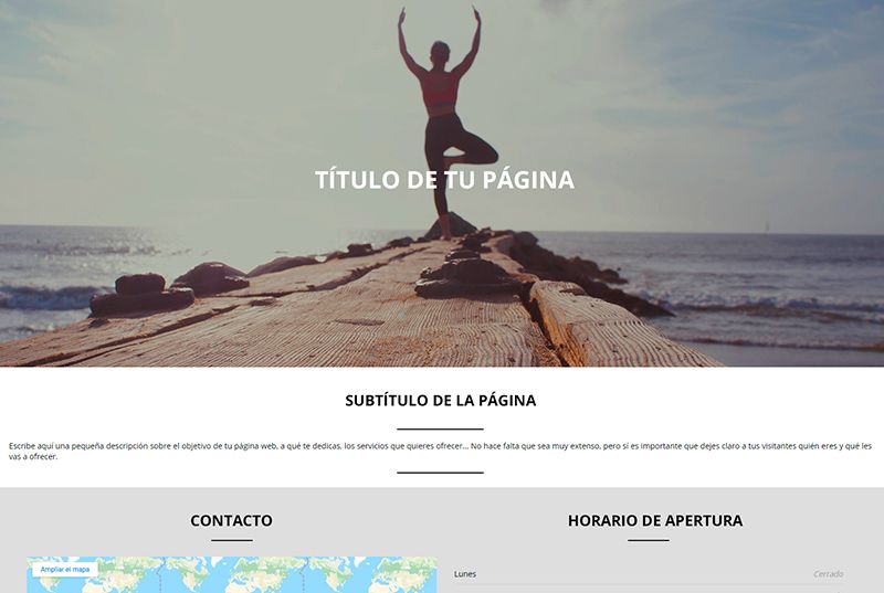 Ejemplo de cómo puede quedar la página de un estudio de yoga con Web Sencilla