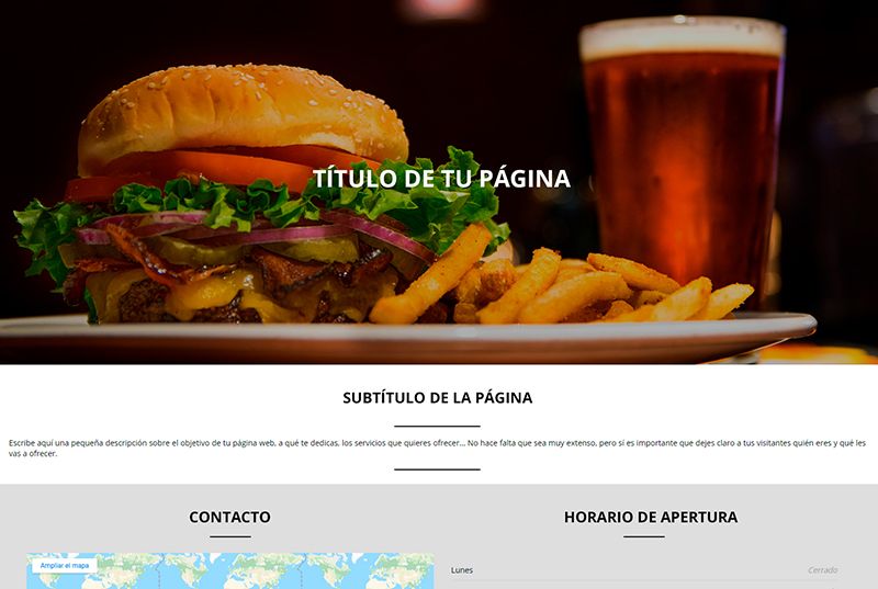Ejemplo de cómo puede quedar la página de un restaurante con Web Sencilla