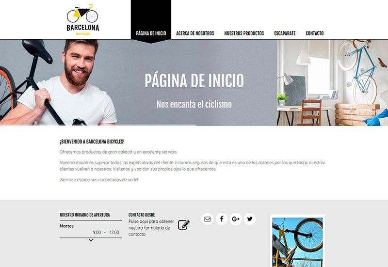 Ejemplo de diseño de página web de una tienda de arreglos de bicicletas que puedes hacer con Mi Página Web