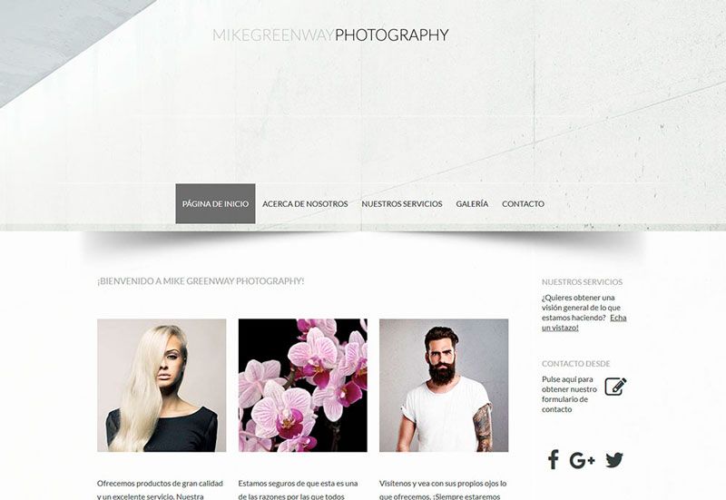 Ejemplo de diseño de página web de una agencia de fotografía que puedes hacer con Mi Página Web