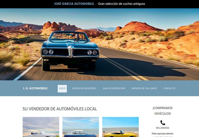 Ejemplo de diseño de página web de una empresa de automóviles que puedes hacer con Mi Página Web